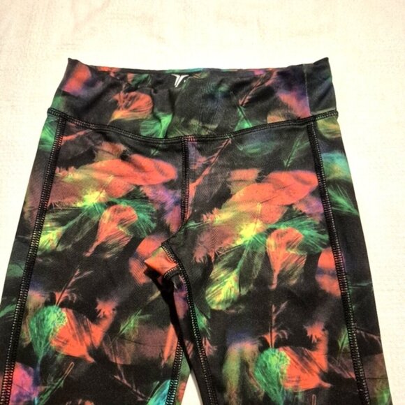 Old Navy Active girls size S or 6/7 black leggings with neon feathery pattern - Picture 2 of 5